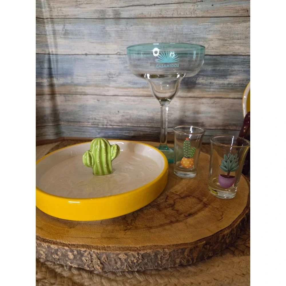 Casamigos Margarita Glass Cactus Glass Dip Tray Lemon Bowls Shot Glass Set 6pc